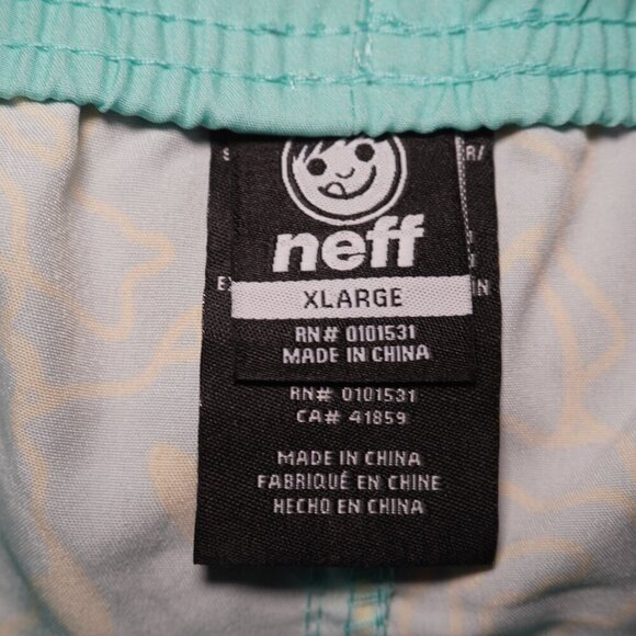 Neff Mens Lime Green And Blue Smiley Swim Board Shorts Drawstring Size XLarge - Picture 6 of 6